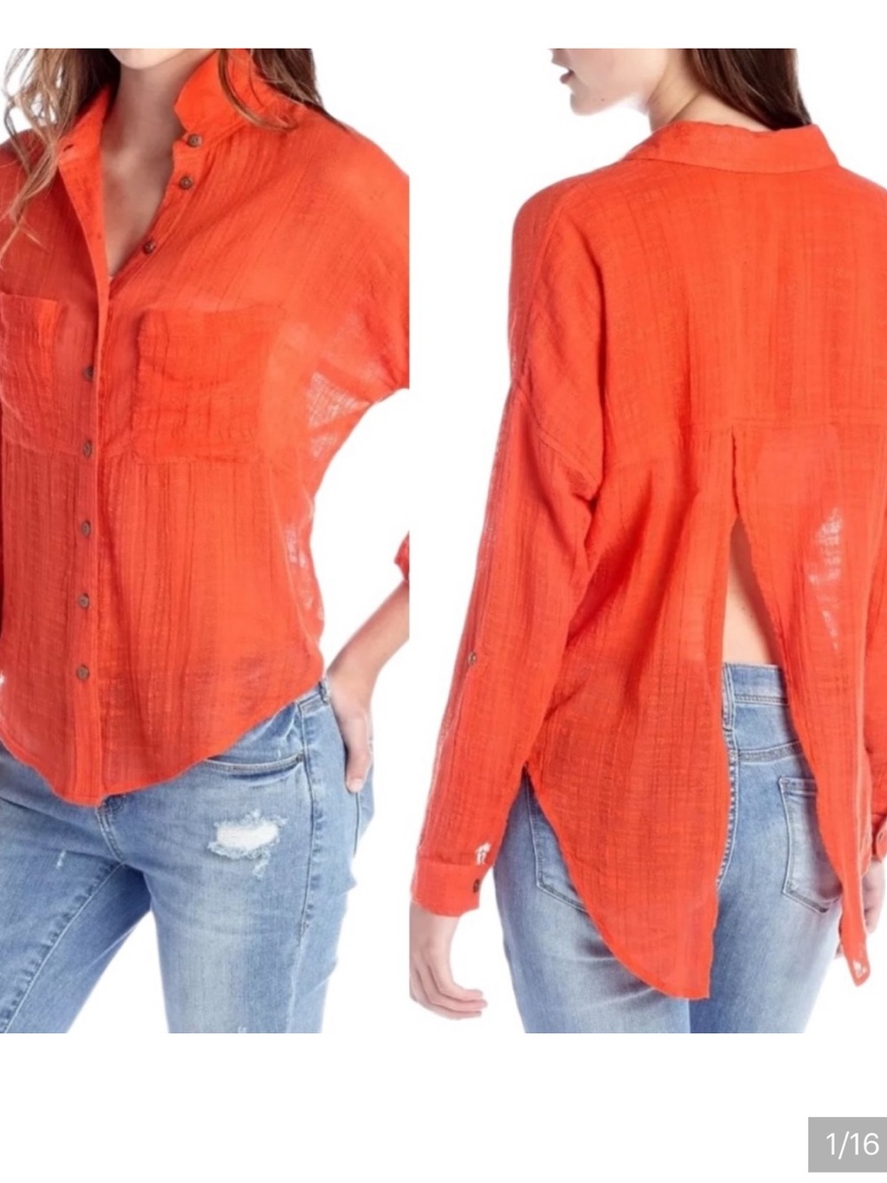 Free People shibori siren button down crossover split back in pimento